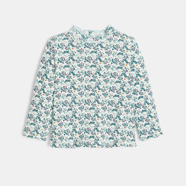 تيشيرت كوت مسطح وياقة متموّجة باللون الأخضر للفتيات الرضع.